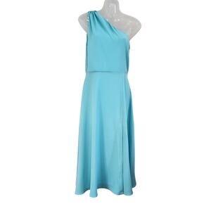 Alexia Admor One Shoulder Midi Fit And Flare Dress Side Zip Turquoise Size 4